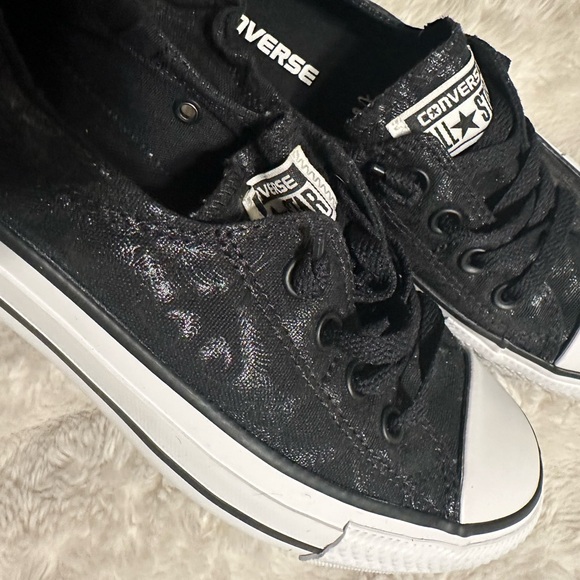 NWOT Converse Black and White All Star Sneakers with Shimmer Print Design - Picture 2 of 6